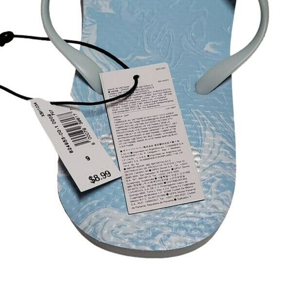 Gap Logo Flip Flops Sandals Light Blue White Pattern Women's 9 NWT - Picture 11 of 13